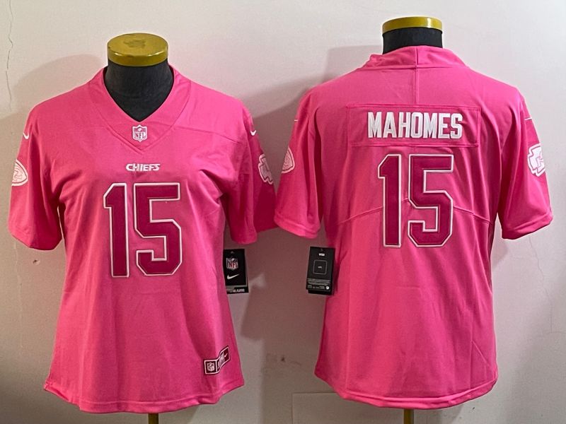 Women Kansas City Chiefs #15 Mahomes Pink 2024 Nike Limited NFL Jersey style 1->youth mlb jersey->Youth Jersey